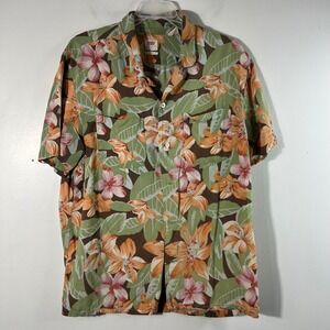 Mens Levis Relaxed Fit‎ Hawaiian Shirt Button Green Brown Orange M Viscose Flaw